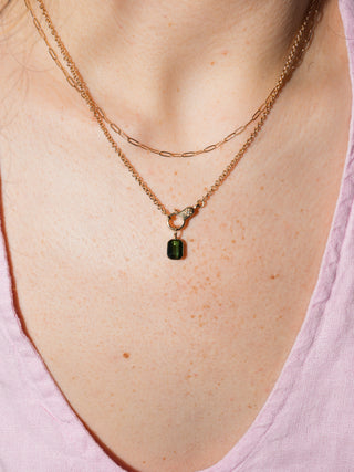 National Shore Green Tourmaline Emerald Cut Charm in Yellow 14k Gold