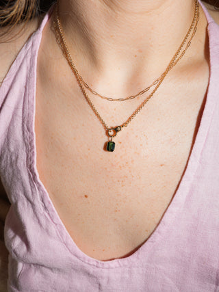 National Shore Green Tourmaline Emerald Cut Charm in Yellow 14k Gold