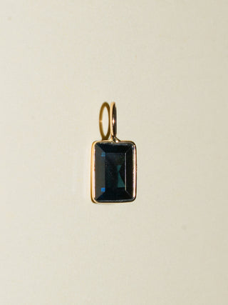 Roatan Blue Tourmaline Emerald Cut Charm in Yellow 14k Gold