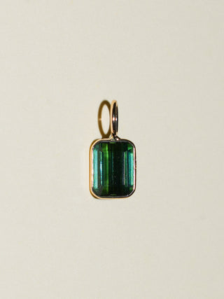 The Perfect Green Tourmaline Emerald Cut Charm in Yellow 14k Gold