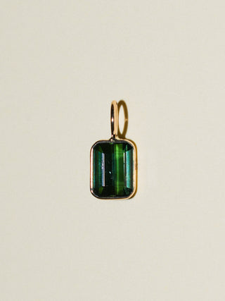 The Perfect Green Tourmaline Emerald Cut Charm in Yellow 14k Gold