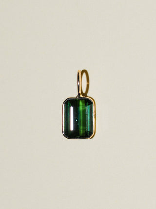 The Perfect Green Tourmaline Emerald Cut Charm in Yellow 14k Gold