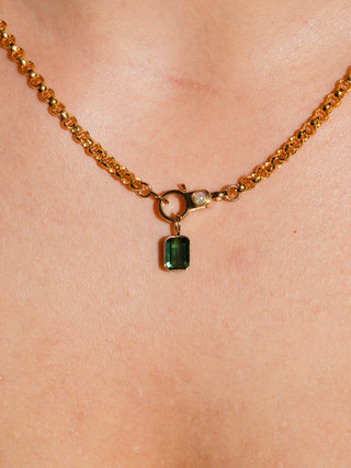 The Perfect Green Tourmaline Emerald Cut Charm in Yellow 14k Gold