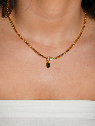 The Perfect Green Tourmaline Emerald Cut Charm in Yellow 14k Gold