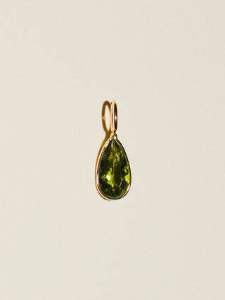 Turtle Tears Green Tourmaline Teardrop Cut Charm in Yellow 14k Gold