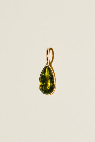 Turtle Tears Green Tourmaline Teardrop Cut Charm in Yellow 14k Gold