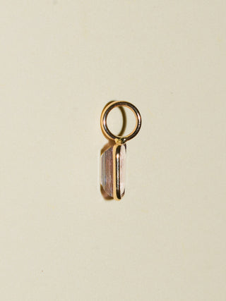 Kiss me Pink Tourmaline Emerald Cut Charm in Yellow 14k Gold