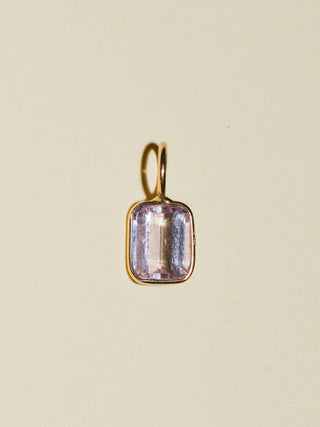 Kiss me Pink Tourmaline Emerald Cut Charm in Yellow 14k Gold