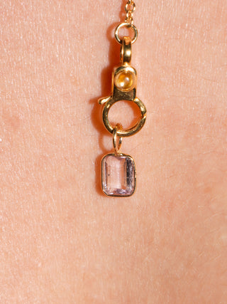 Kiss me Pink Tourmaline Emerald Cut Charm in Yellow 14k Gold