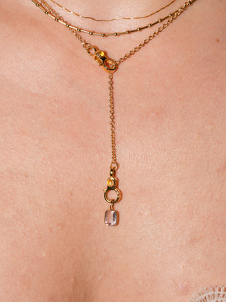 Kiss me Pink Tourmaline Emerald Cut Charm in Yellow 14k Gold