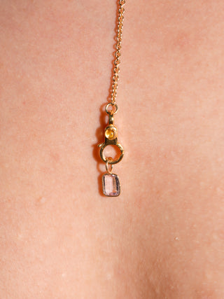 Kiss me Pink Tourmaline Emerald Cut Charm in Yellow 14k Gold