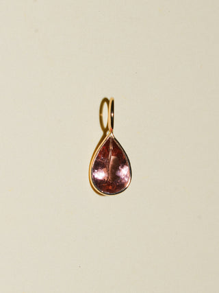 Peach Bellini Pink Tourmaline Teardrop Cut Charm in Yellow 14k Gold