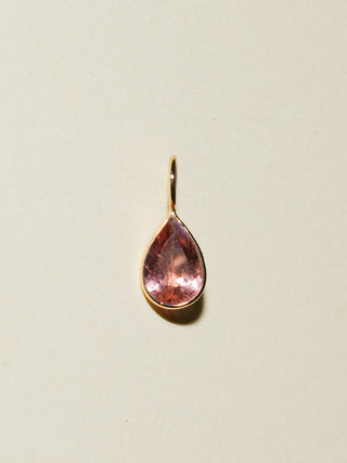 Peach Bellini Pink Tourmaline Teardrop Cut Charm in Yellow 14k Gold