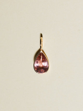 Peach Bellini Pink Tourmaline Teardrop Cut Charm in Yellow 14k Gold