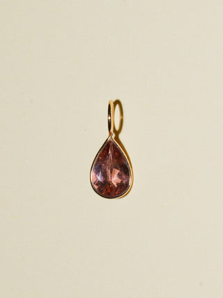 Peach Bellini Pink Tourmaline Teardrop Cut Charm in Yellow 14k Gold