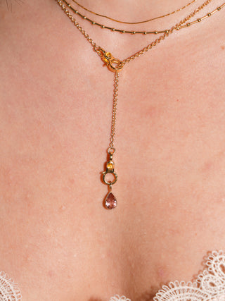 Peach Bellini Pink Tourmaline Teardrop Cut Charm in Yellow 14k Gold