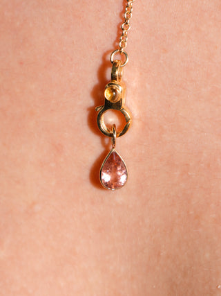 Peach Bellini Pink Tourmaline Teardrop Cut Charm in Yellow 14k Gold