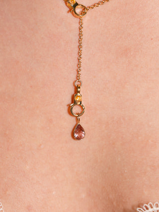 Peach Bellini Pink Tourmaline Teardrop Cut Charm in Yellow 14k Gold