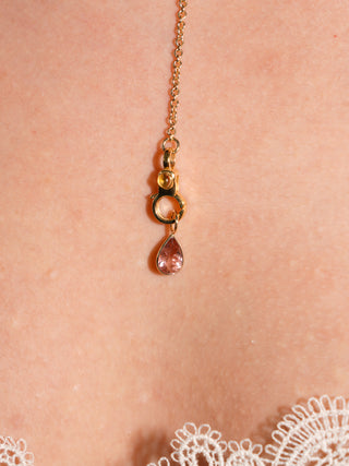 Peach Bellini Pink Tourmaline Teardrop Cut Charm in Yellow 14k Gold