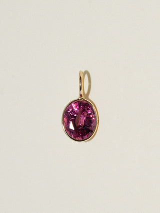 Lollipop Pink Tourmaline Oval Cut Charm in Yellow 14k Gold