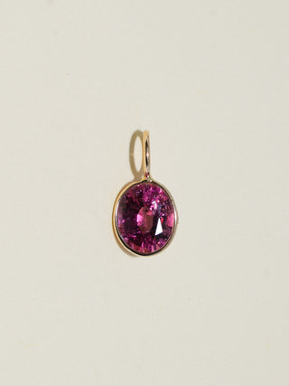 Lollipop Pink Tourmaline Oval Cut Charm in Yellow 14k Gold
