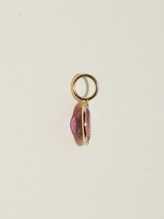 Lollipop Pink Tourmaline Oval Cut Charm in Yellow 14k Gold