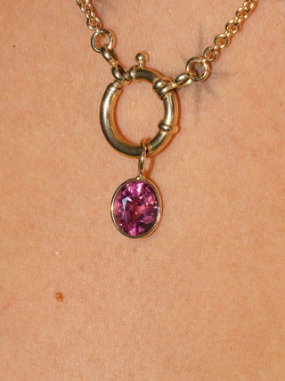 Lollipop Pink Tourmaline Oval Cut Charm in Yellow 14k Gold