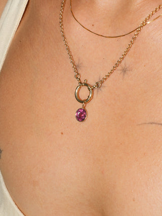 Lollipop Pink Tourmaline Oval Cut Charm in Yellow 14k Gold