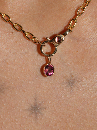pinky swear Pink Tourmaline Oval Cut Charm in Yellow 14k Gold