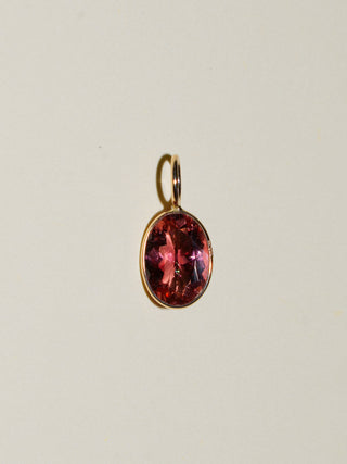 Louise Pink Tourmaline Oval Cut Charm in Yellow 14k Gold