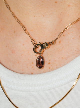 Peach Ring Tourmaline Oval Cut Charm in Yellow 14k Gold