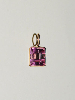 Wanda Pink Tourmaline Emerald Cut Charm in Yellow 14k Gold