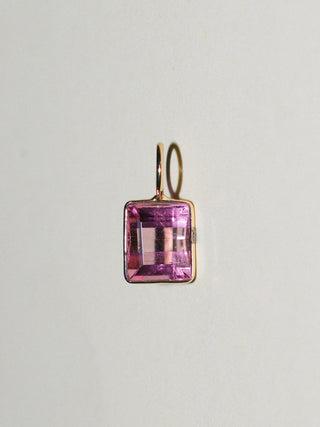 Wanda Pink Tourmaline Emerald Cut Charm in Yellow 14k Gold