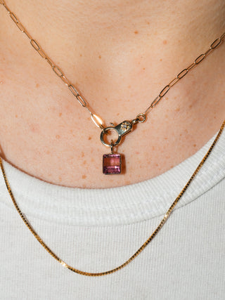 Wanda Pink Tourmaline Emerald Cut Charm in Yellow 14k Gold