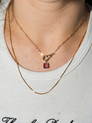 Wanda Pink Tourmaline Emerald Cut Charm in Yellow 14k Gold