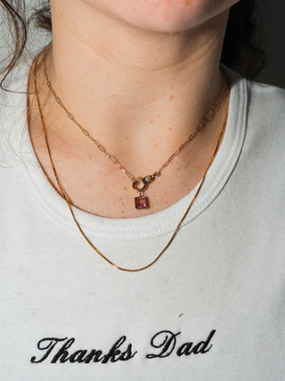 Wanda Pink Tourmaline Emerald Cut Charm in Yellow 14k Gold