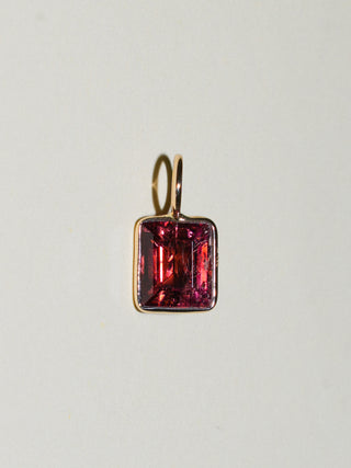 Flip Flop Pink Tourmaline Emerald Cut Charm in Yellow 14k Gold