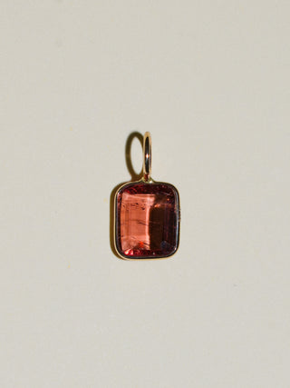 Tigers Blood Pink Tourmaline Emerald Cut Charm in Yellow 14k Gold
