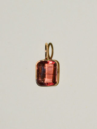 Tigers Blood Pink Tourmaline Emerald Cut Charm in Yellow 14k Gold