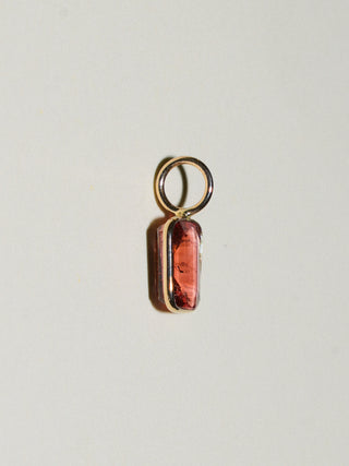 Tigers Blood Pink Tourmaline Emerald Cut Charm in Yellow 14k Gold