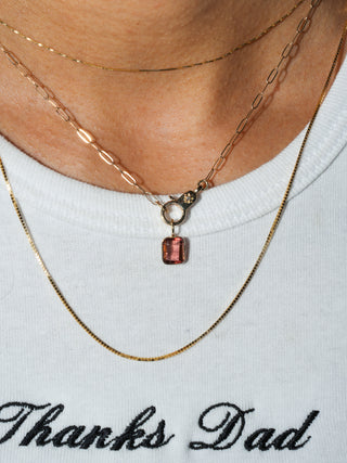 Tigers Blood Pink Tourmaline Emerald Cut Charm in Yellow 14k Gold