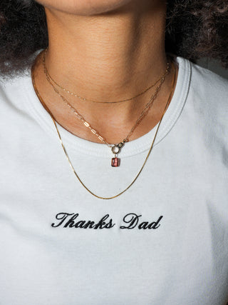 Tigers Blood Pink Tourmaline Emerald Cut Charm in Yellow 14k Gold