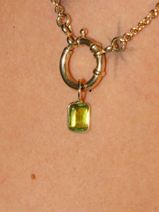 Spooky Green Tourmaline Emerald Cut Charm in Yellow 14k Gold