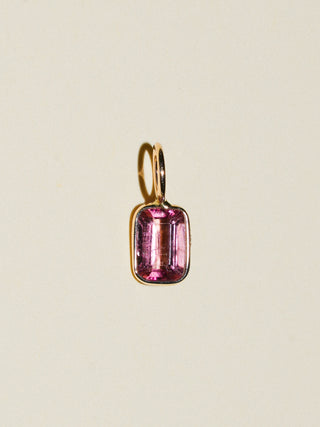 Rosie Cheeks Pink Tourmaline Emerald Cut Charm in Yellow 14k Gold