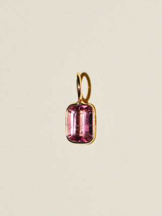 Rosie Cheeks Pink Tourmaline Emerald Cut Charm in Yellow 14k Gold