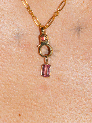 Rosie Cheeks Pink Tourmaline Emerald Cut Charm in Yellow 14k Gold