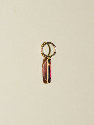Guava Glow Pink Tourmaline Emerald Cut Charm in Yellow 14k Gold