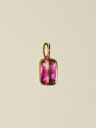 Guava Glow Pink Tourmaline Emerald Cut Charm in Yellow 14k Gold