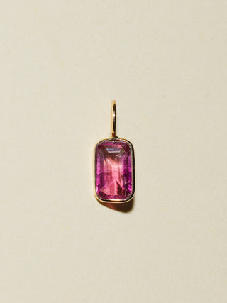 Guava Glow Pink Tourmaline Emerald Cut Charm in Yellow 14k Gold