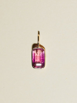 Guava Glow Pink Tourmaline Emerald Cut Charm in Yellow 14k Gold